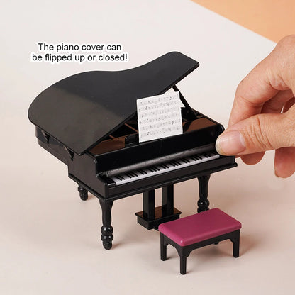 Piano en miniatura para casa de muñecas, modelo de silla de instrumentos con taburete, decoración de muebles de sala de estar, accesorios de juguete, 1:12