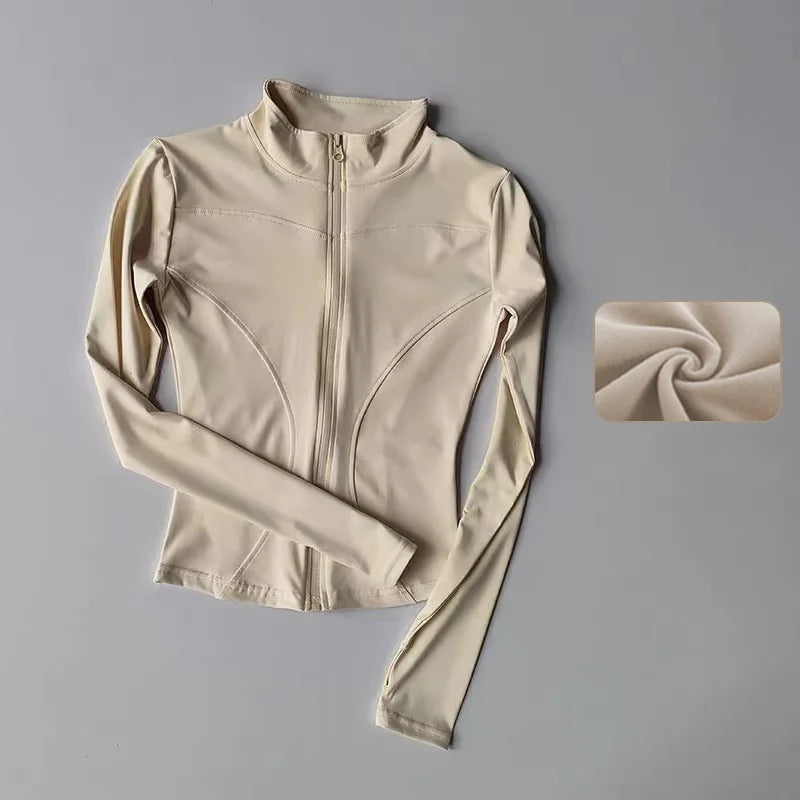 Deportes al aire libre de manga larga para mujer, ropa de Yoga ajustada, cárdigan con cremallera de secado rápido, chaqueta con cuello levantado, chaqueta para correr y Fitness, Top