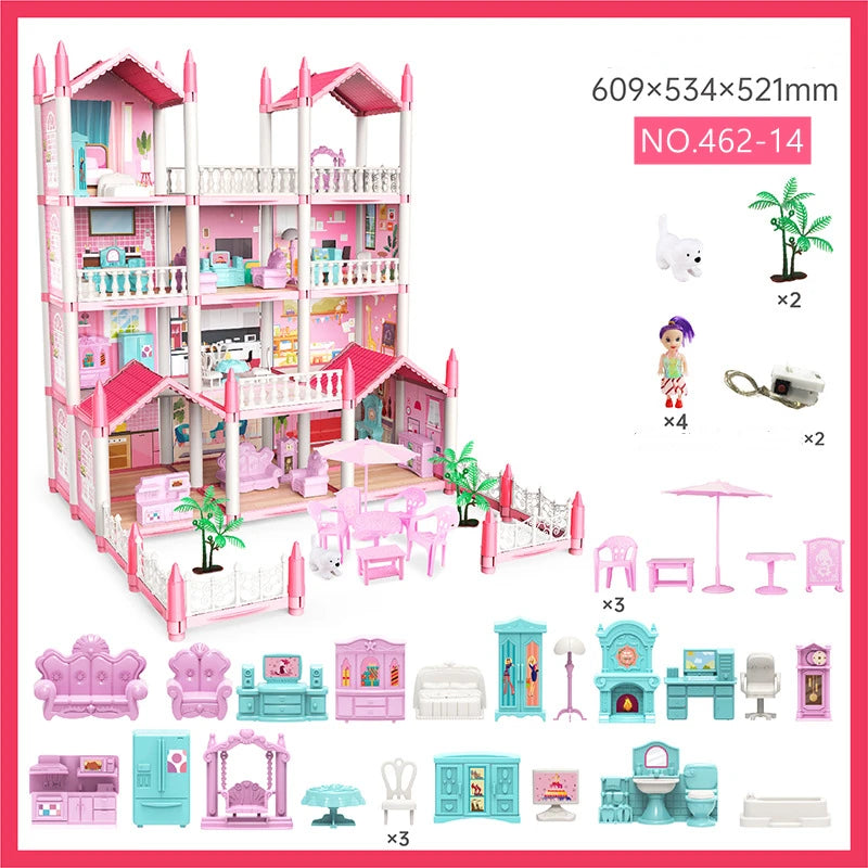 3D DIY sueño princesa Castillo Villa montaje casa de muñecas conjunto juguete niña familia juguete niños música casa de muñecas montaje Villa casa