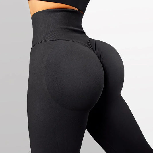 Pantalones de gimnasio de punto sin costuras para mujer, pantalones de Yoga ajustados de cintura alta y caderas, color melocotón, nalgas, cintura alta, 2023