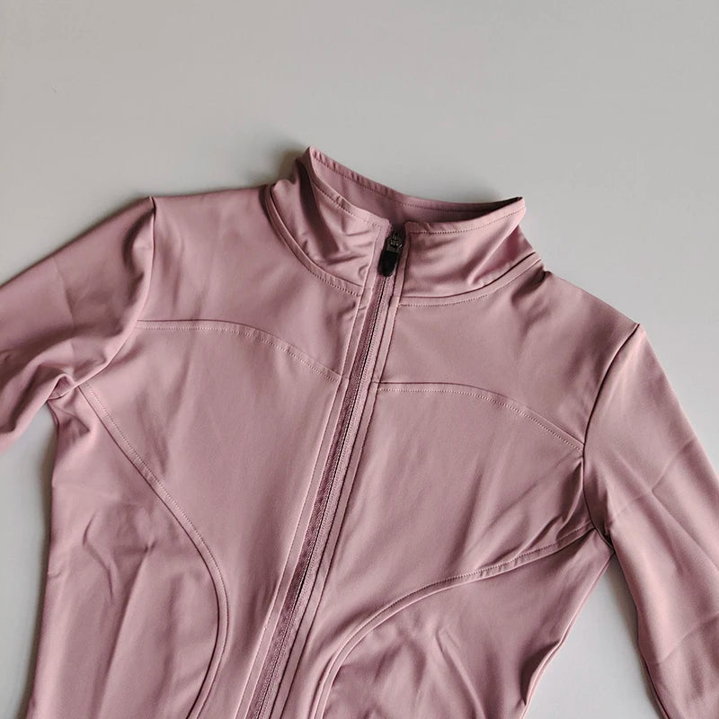 Deportes al aire libre de manga larga para mujer, ropa de Yoga ajustada, cárdigan con cremallera de secado rápido, chaqueta con cuello levantado, chaqueta para correr y Fitness, Top