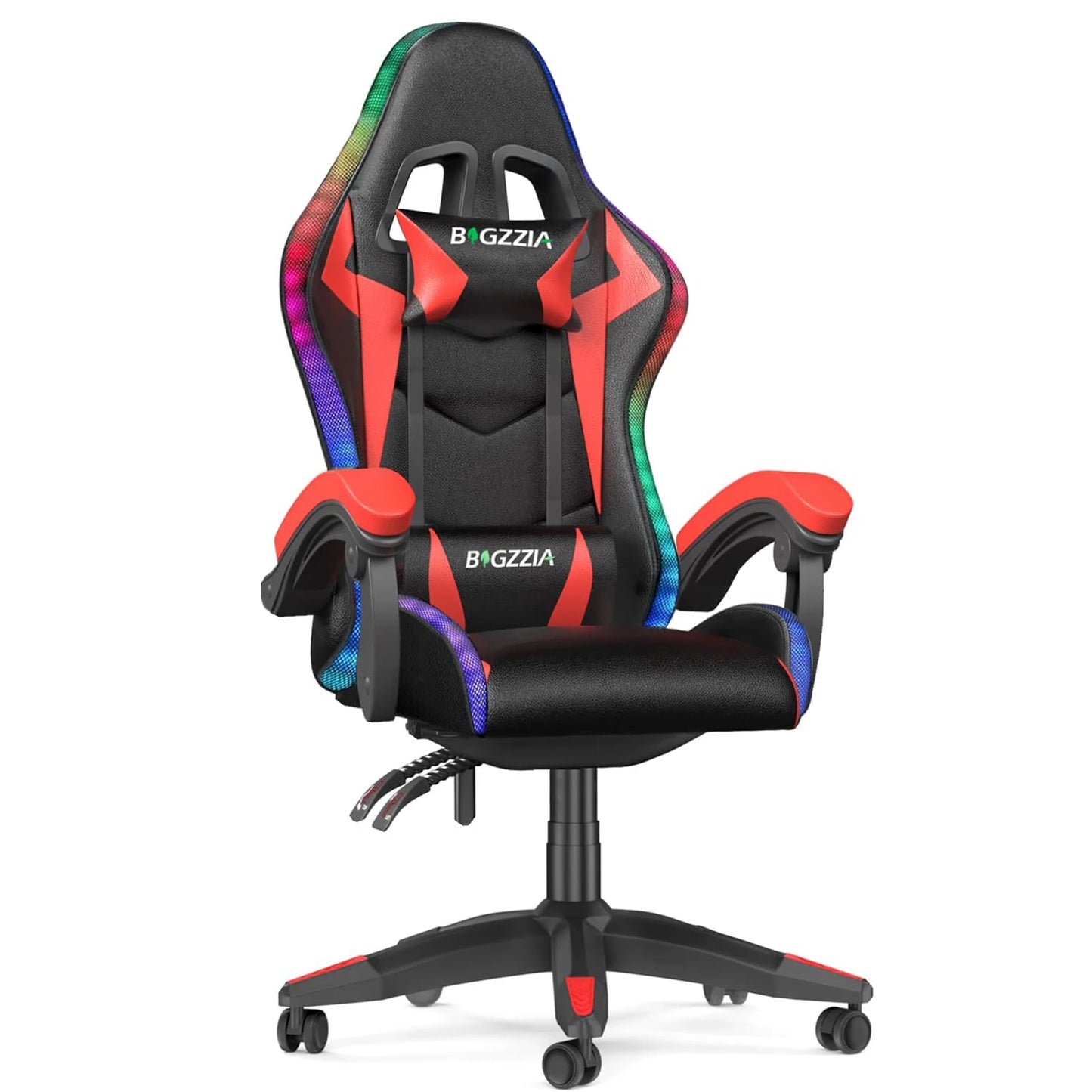 Silla para juegos RGB con luces LED y silla ergonómica para ordenador, silla de oficina con respaldo alto de cuero PU reclinable con reposacabezas