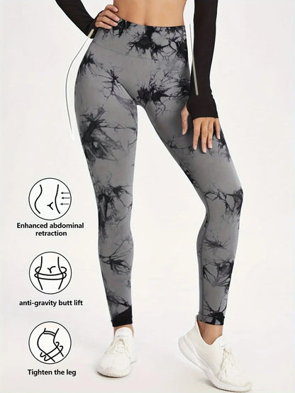 Leggings de entrenamiento sin costuras para mujer, cintura alta, levantamiento de glúteos, deportes al aire libre, Fitness, pantalones de Yoga teñidos anudados