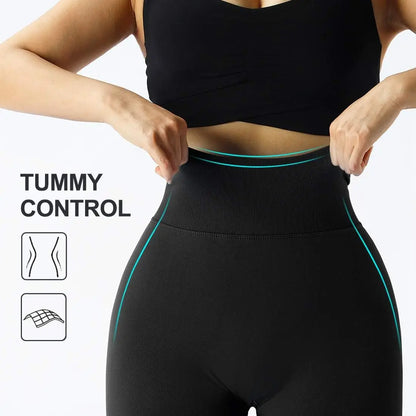 Pantalones de gimnasio de punto sin costuras para mujer, pantalones de Yoga ajustados de cintura alta y caderas, color melocotón, nalgas, cintura alta, 2023