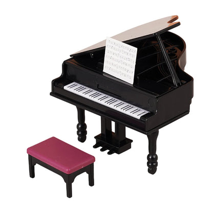 Piano en miniatura para casa de muñecas, modelo de silla de instrumentos con taburete, decoración de muebles de sala de estar, accesorios de juguete, 1:12