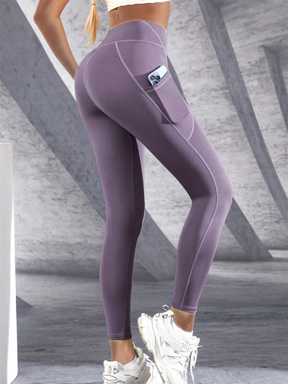 Nuevas mallas de cintura alta para mujer, pantalones elásticos de Yoga, medias con bolsillos, Push Up, ropa deportiva para correr, pantalones de Color sólido