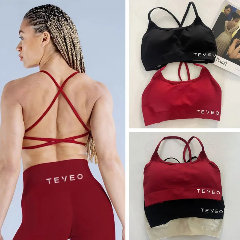 TEVEO-Sujetador deportivo de alta elasticidad a prueba de golpes, ropa interior de Yoga sin costuras, belleza cruzada, mate, sin espalda, ropa interior a prueba de golpes, novedad de 2025