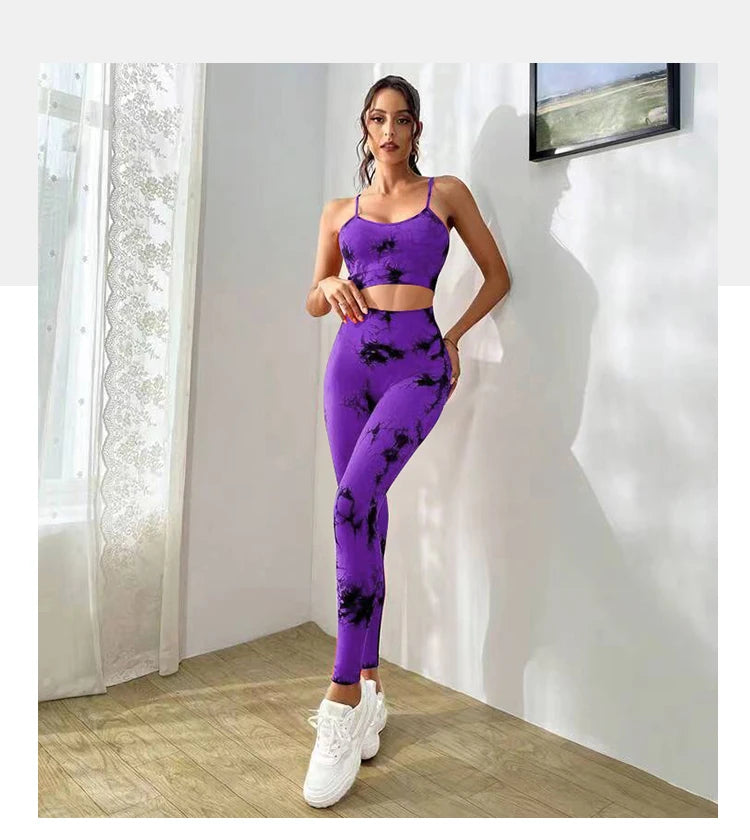 Tie Dye-chándal de Yoga para mujer, conjuntos de Fitness y Yoga, ropa deportiva, sujetador de entrenamiento + Leggings de cintura alta, ropa de gimnasio, trajes deportivos sin costuras