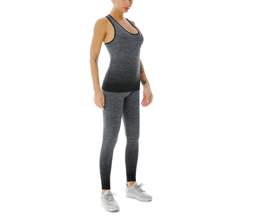 Traje deportivo para mujer, chaleco superelástico con cambio Gradual de Color, pantalones de nueve puntos, ropa deportiva, traje de Yoga, ropa de entrenamiento para mujer