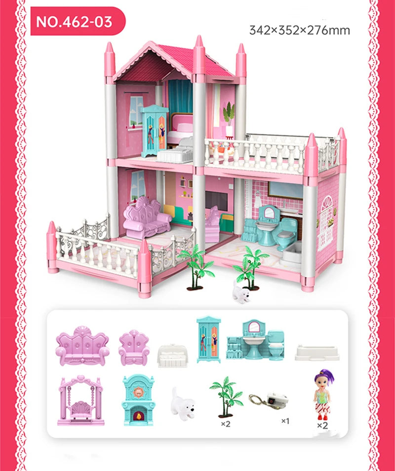 3D DIY sueño princesa Castillo Villa montaje casa de muñecas conjunto juguete niña familia juguete niños música casa de muñecas montaje Villa casa