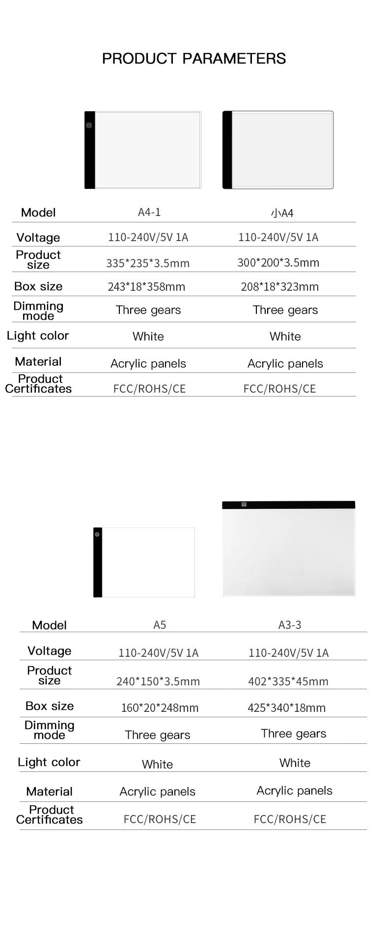 Tablero de copia de dibujo Led de atenuación de 3 niveles para niños, A3, A4, A5, juguete para niños, pintura, crecimiento educativo, regalos creativos para niños