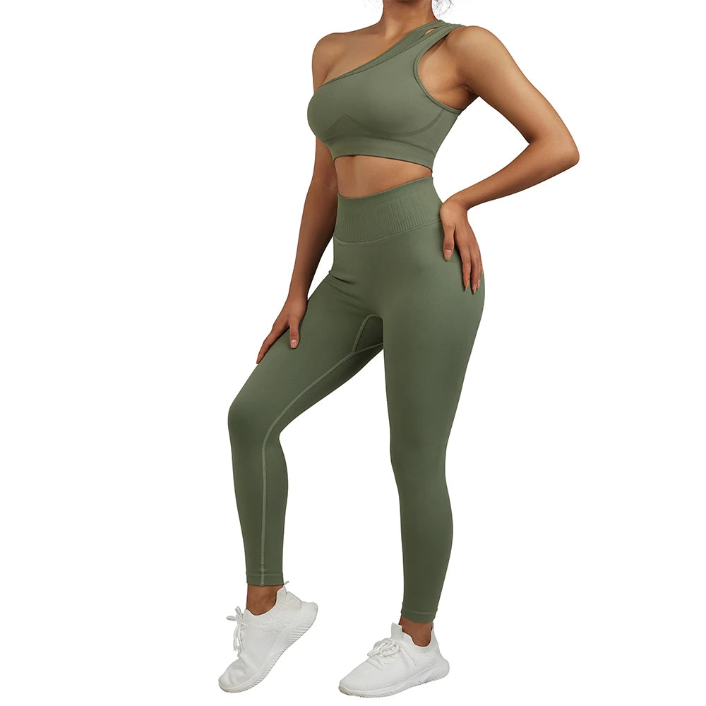 Conjuntos de Yoga de un hombro para mujer, ropa deportiva para gimnasio, mallas de cintura alta, trajes de gimnasio para entrenamiento, ropa deportiva para Fitness, trajes de Yoga