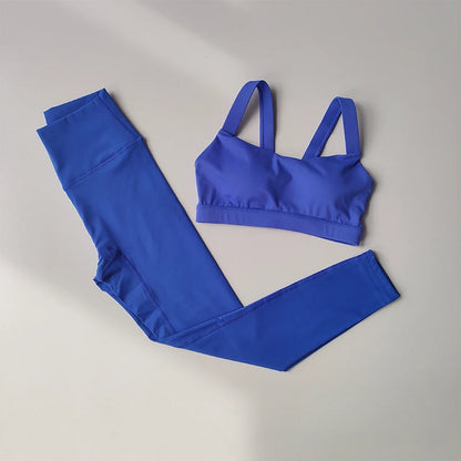 Conjunto de 2 uds de Yoga para mujer, conjunto de traje deportivo, sujetadores deportivos de cintura alta, traje para correr, mallas de secado rápido, traje de Fitness avanzado