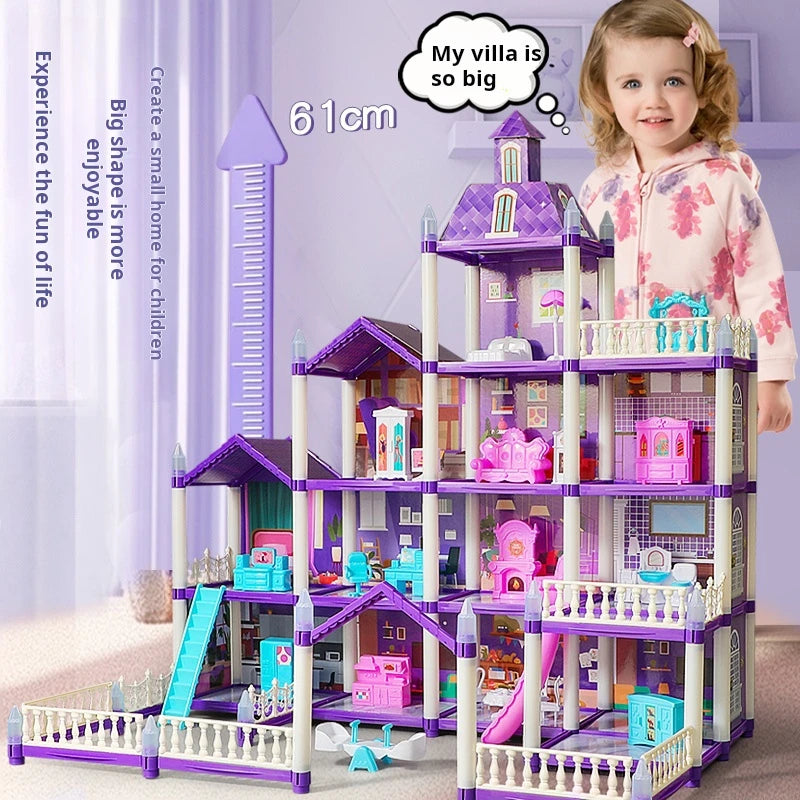 3D DIY Fantasía Princesa Castillo Villa Conjunto de casa de muñecas Juguetes, Juguetes para el hogar para niñas y juguetes para niños 3D