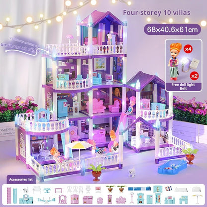 3D DIY Fantasía Princesa Castillo Villa Conjunto de casa de muñecas Juguetes, Juguetes para el hogar para niñas y juguetes para niños 3D