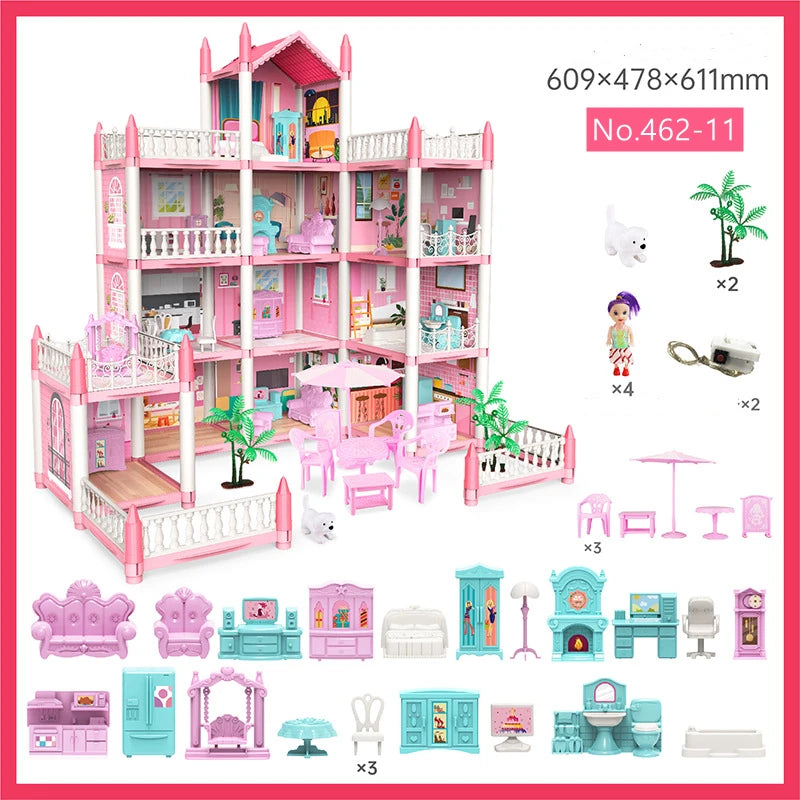 3D DIY sueño princesa Castillo Villa montaje casa de muñecas conjunto juguete niña familia juguete niños música casa de muñecas montaje Villa casa