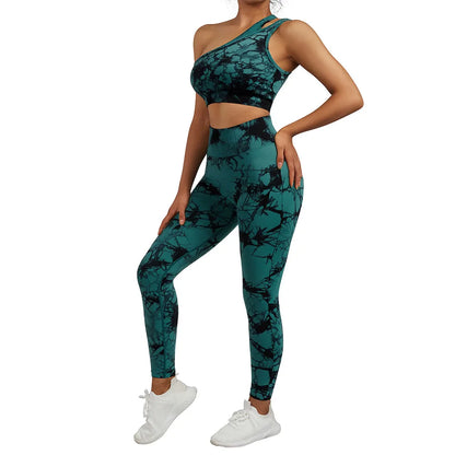 Conjuntos de Yoga de un hombro para mujer, ropa deportiva para gimnasio, mallas de cintura alta, trajes de gimnasio para entrenamiento, ropa deportiva para Fitness, trajes de Yoga