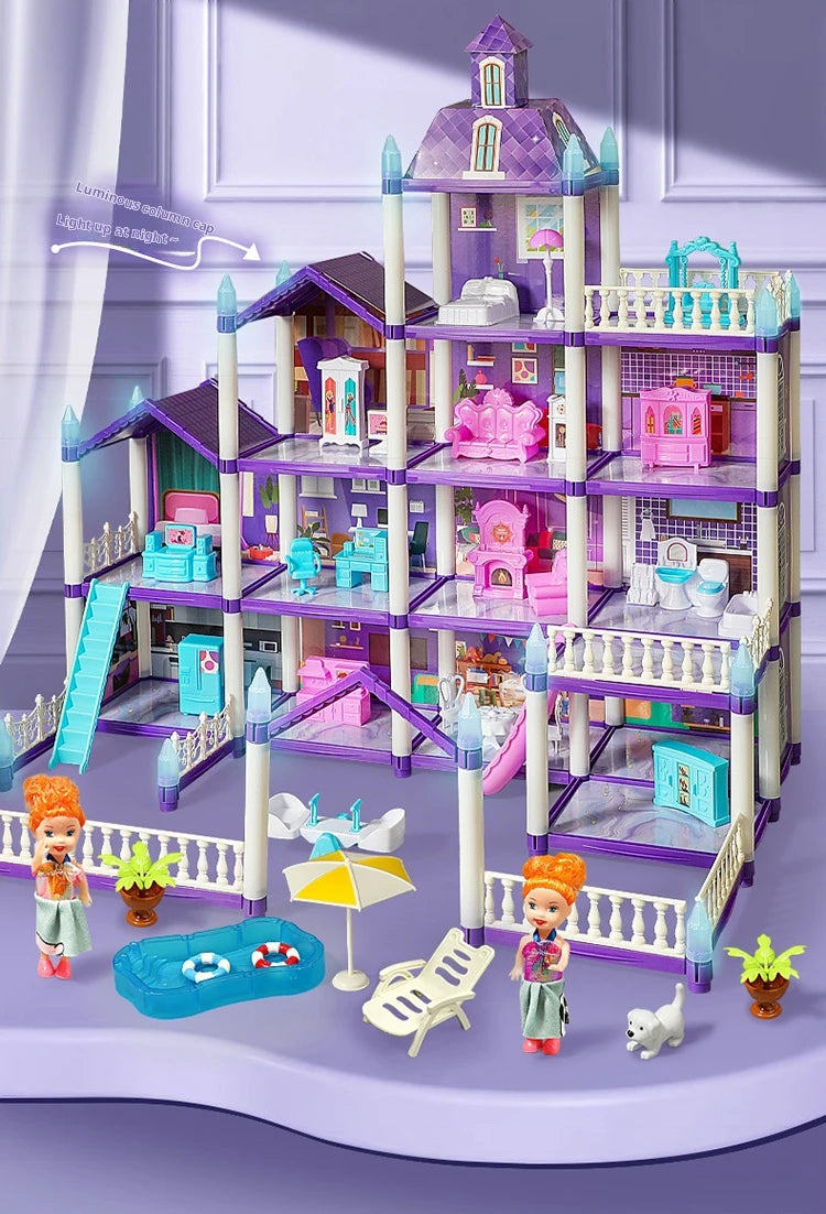 3D DIY Fantasía Princesa Castillo Villa Conjunto de casa de muñecas Juguetes, Juguetes para el hogar para niñas y juguetes para niños 3D