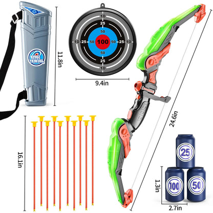 Juego de arco y flecha para niños, juego de juguetes de tiro con arco con luz LED para niños de 4 a 8 a 12 años, con 10 flechas de ventosa, objetivo y carnada